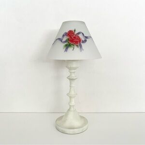 Vintage Avon Floral Tea Light Lamp Handpainted Frosted Glass Metal Victorian